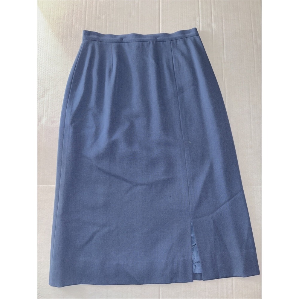 Vintage Allyson Wood Womens Size 10 Blue Pure Wool Pencil Skirt Retro Front Slit